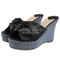 2010韩版防水台牛仔铆钉柳丁柳钉坡跟凉拖女鞋