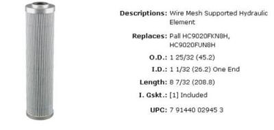HC9020FDN8H颇尔液压油滤芯
