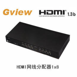 景为HDMI网线分配器 1进8出 单网线1080P 50米